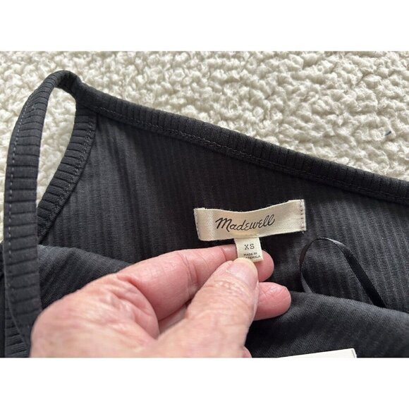 Madewell One Shoulder Crop Tank Top in Sleekhold Rib Knit Black Size XS - Picture 4 of 7